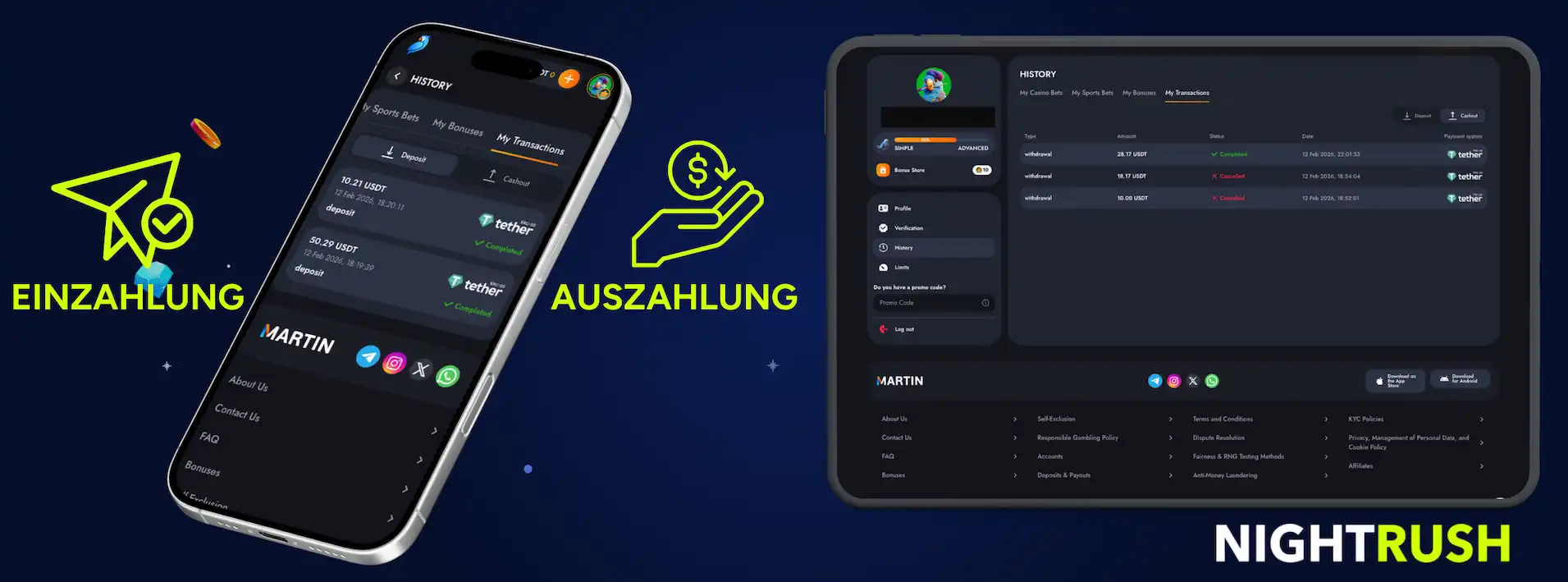 Martin Casino Einzahlung und Auszahlung im Profil