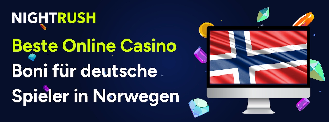 Nightrush Banner mit dem Text: Beste Online Casino Boni für deutsche Spieler in Norwegen