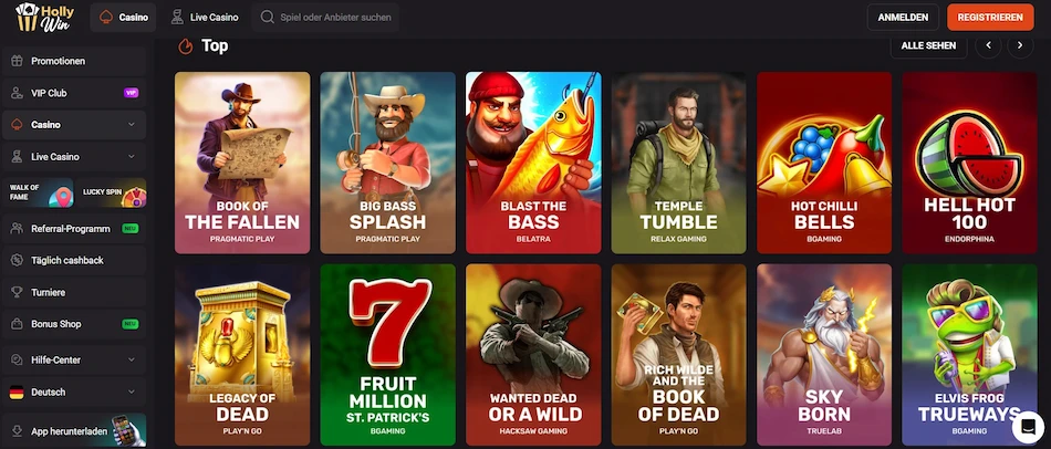 HollyWin Casino Slots Spielauswahl