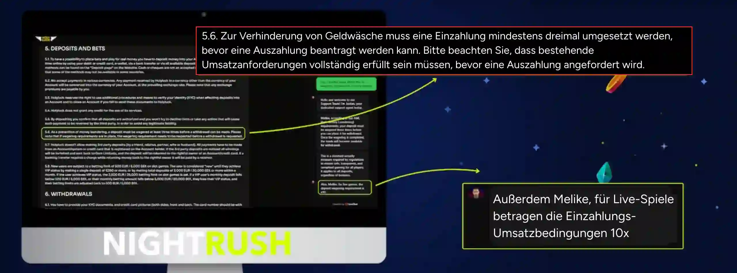 Umsatzbedingung für Einzahlungen im Holyluck Casino.