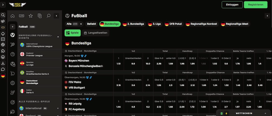 Holyluck Casino Sportwetten und Live Wetten