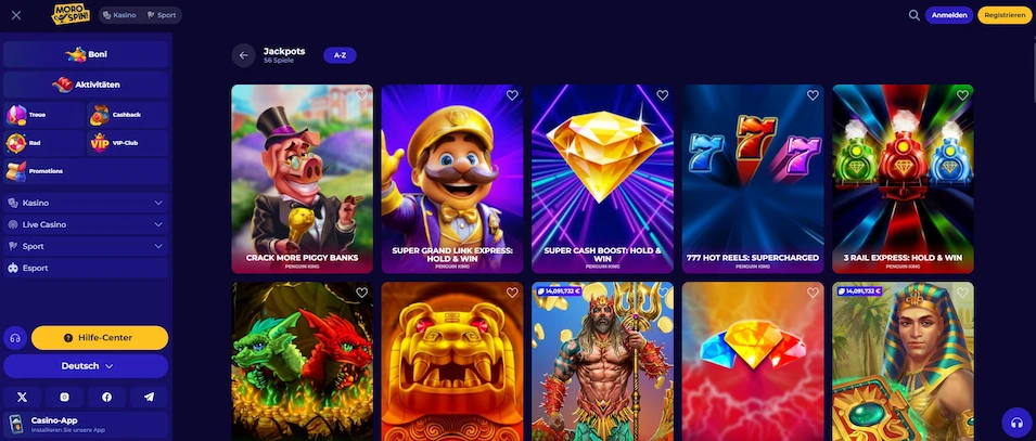 Morospin Casino Jackpot-Spiele.