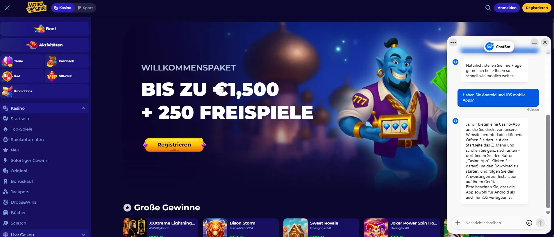 Morospin Casino Live-Chat.