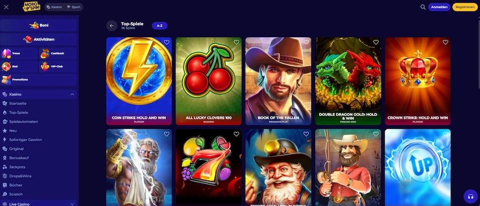 Morospin Casino Spielautomaten Lobby.