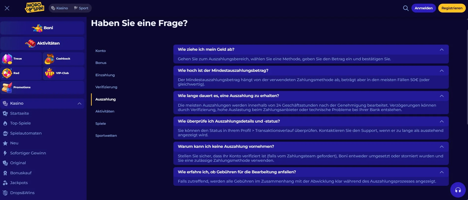 Morospin Casino KYC-Anforderungen.
