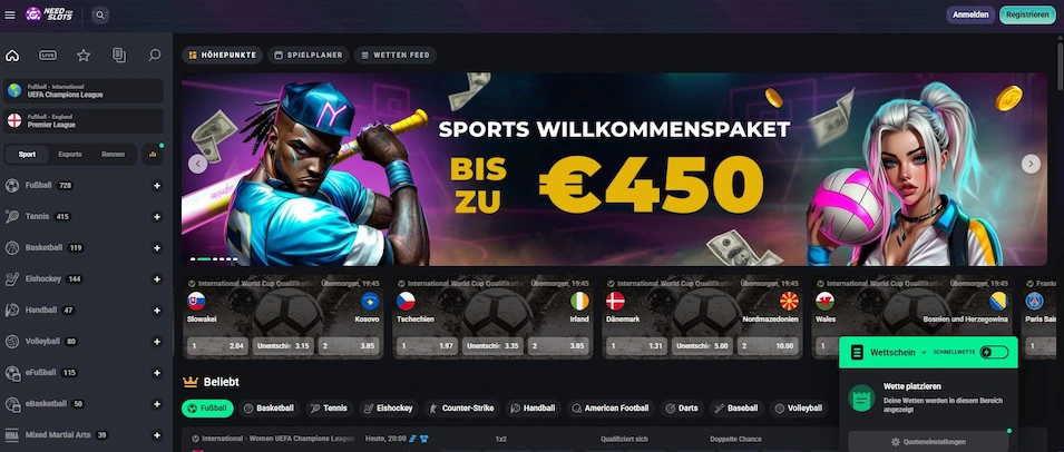 Needforslots Casino mit Sportwetten und Live Wetten.