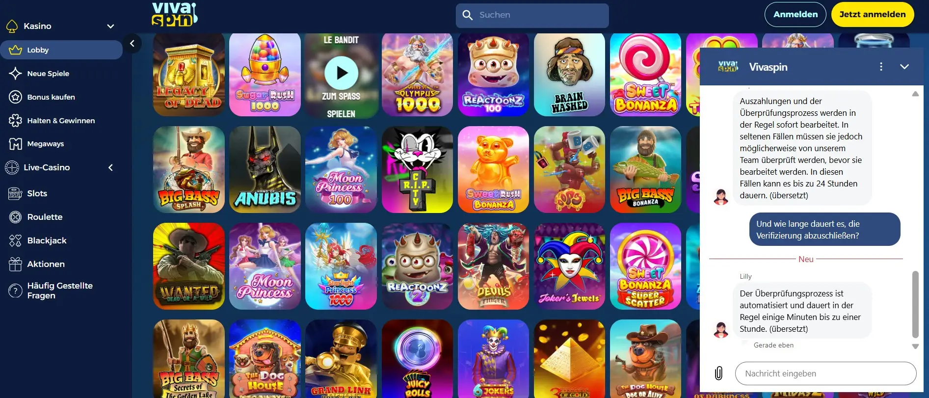 Vivaspin Casino Live Chat Erfahrung