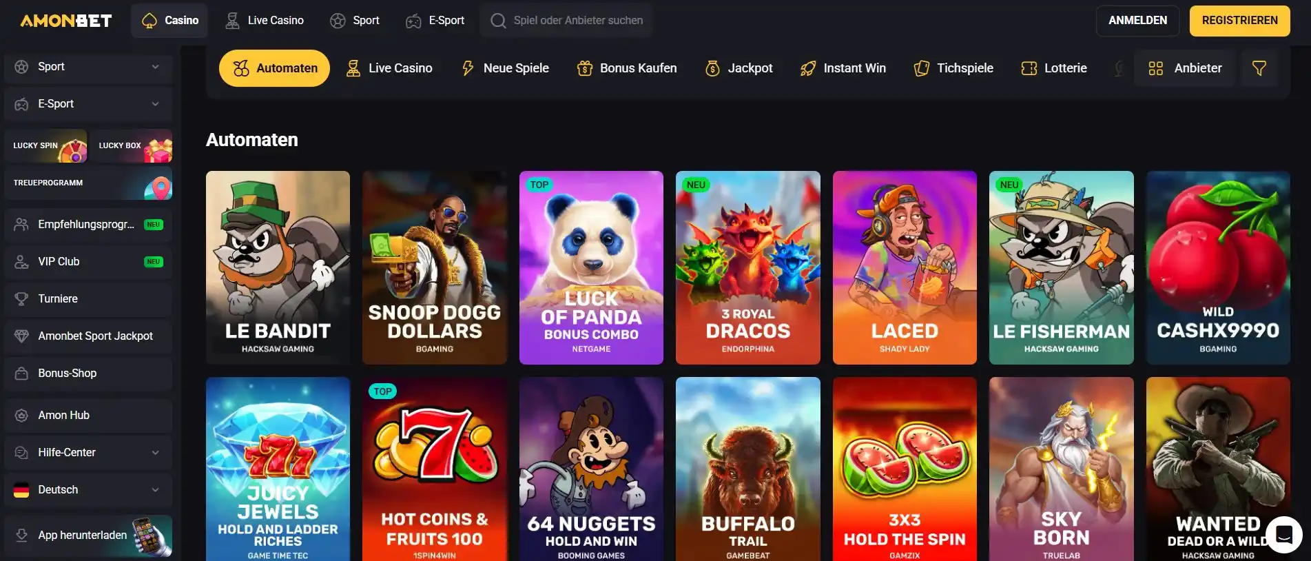 Amonbet Casino Spielautomaten Seite