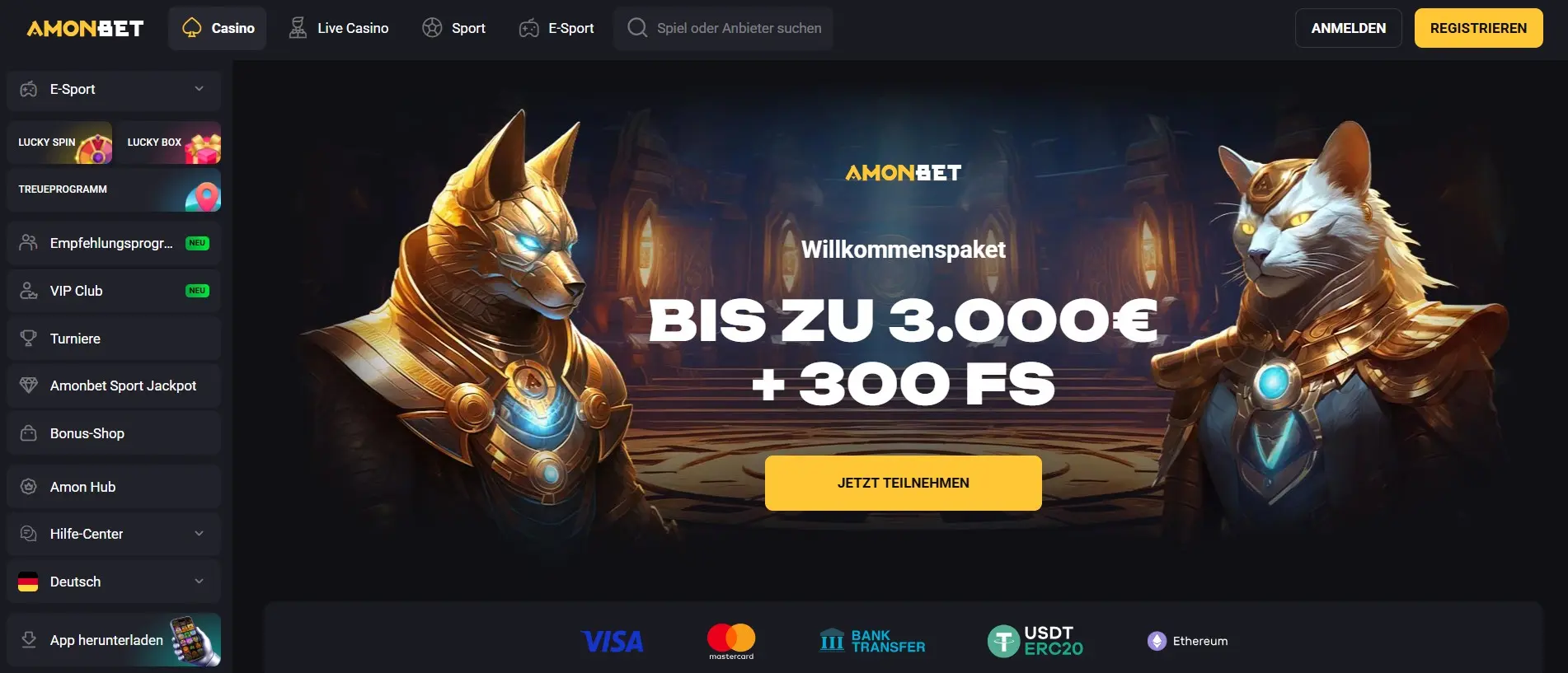 Startseite von Amonbet Casino