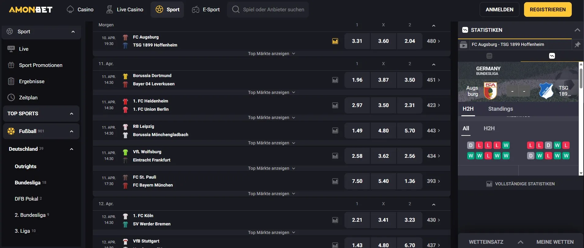 Amonbet Sportwetten-Bereich