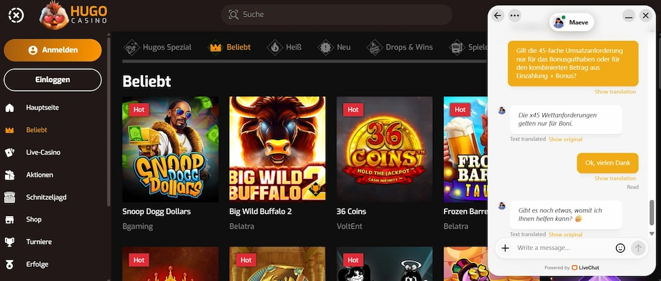 Hugo Casino Kundensupport Live Chat 