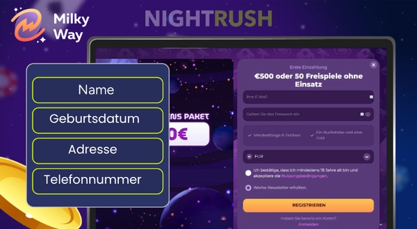 Registrierungsformular im MilkyWay Casino