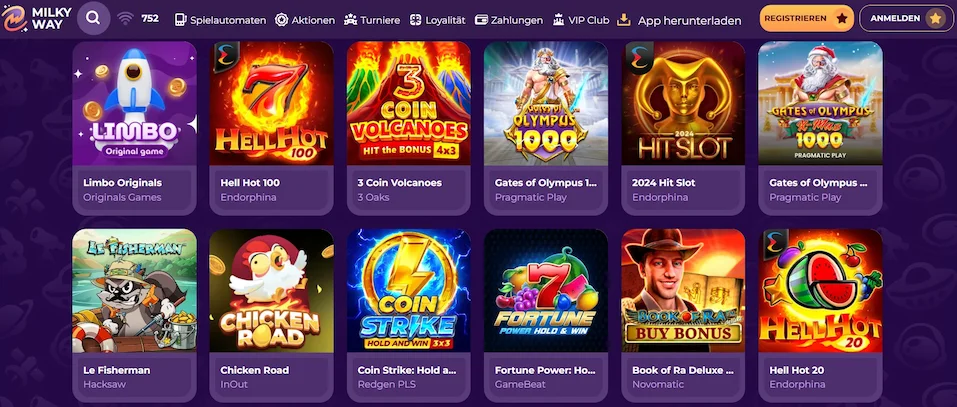 Spielautomaten im MilkyWay Casino