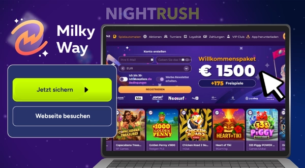 MilkyWay Casino Startseite mit Willkommensbonus