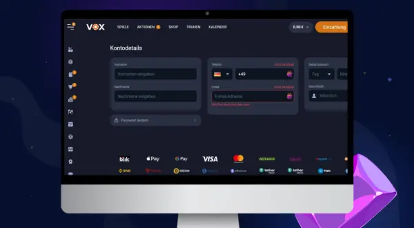 Persönliche Daten bei der VOX Casino Registrierung eingeben