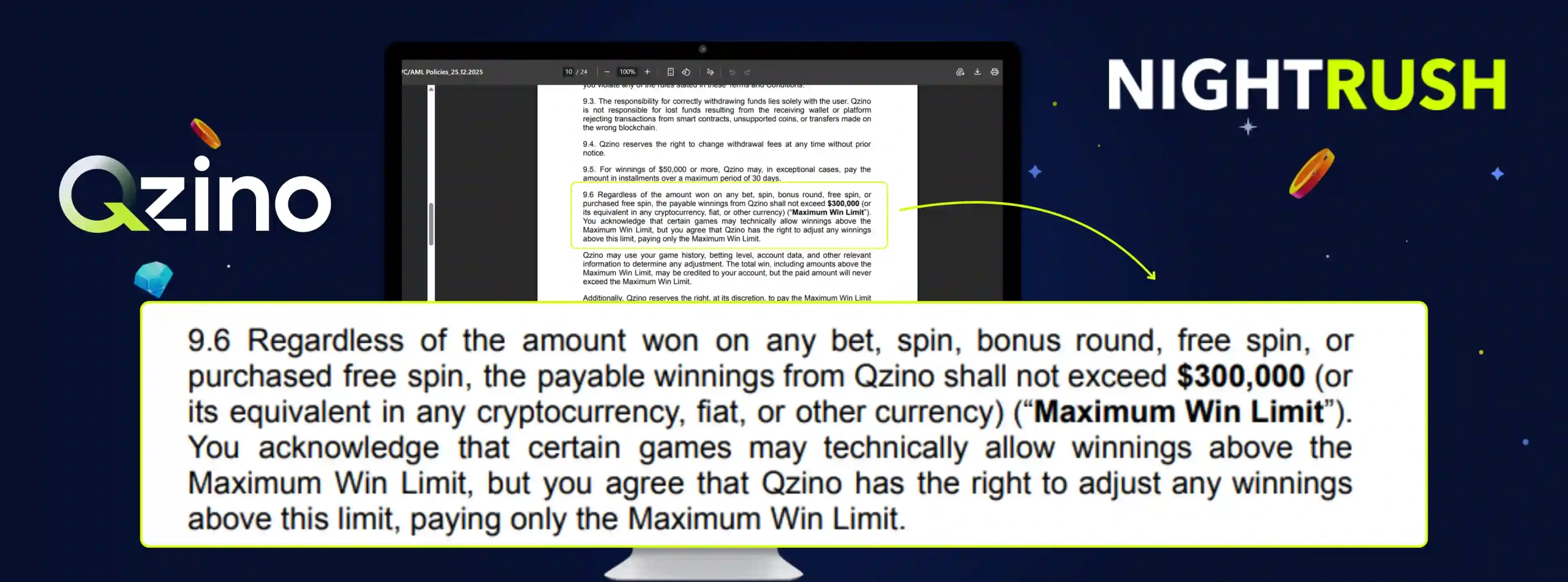 Qzino Casino Allgemeine Geschäftsbedingungen Punkt 9.6