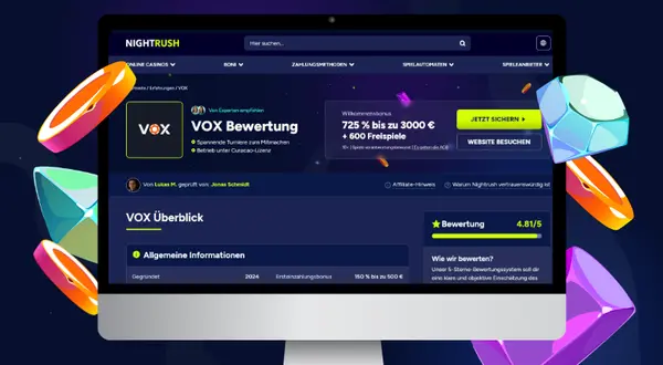 VOX Casino Bewertung auf der Nightrush Webseite.