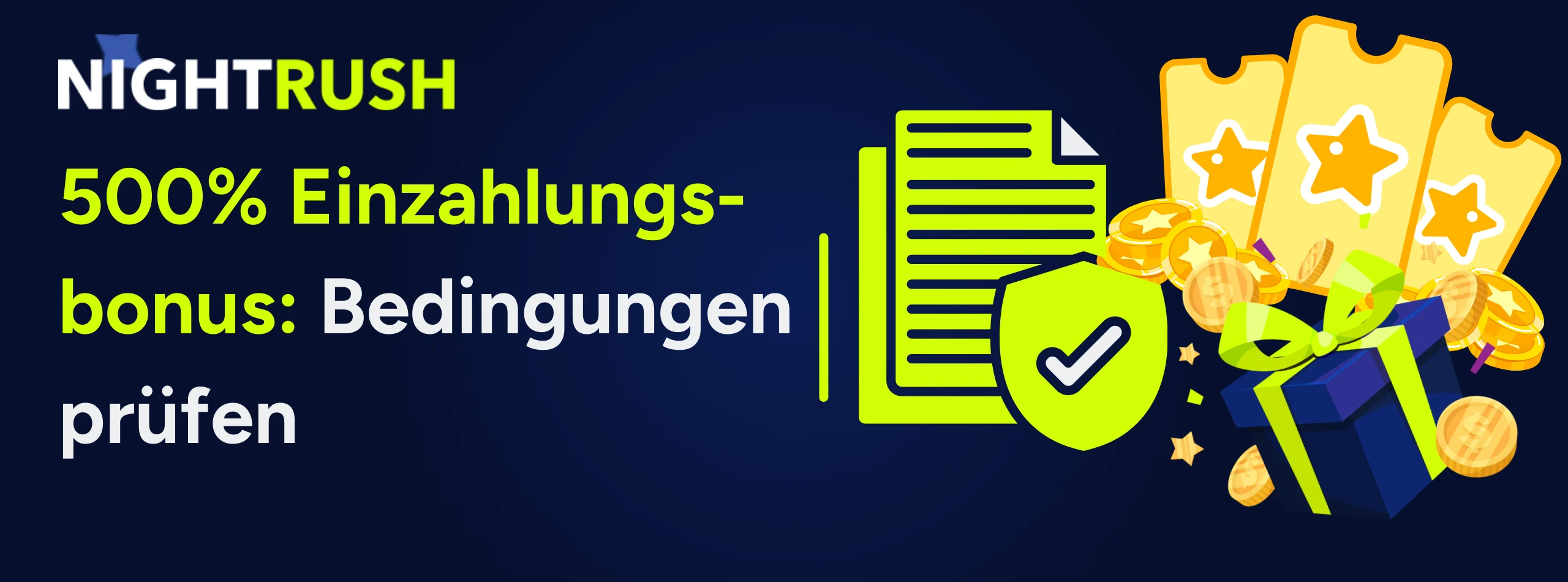 Banner mit dem Text Was du bei 500% Einzahlungsbonus Bedingungen prüfen solltest