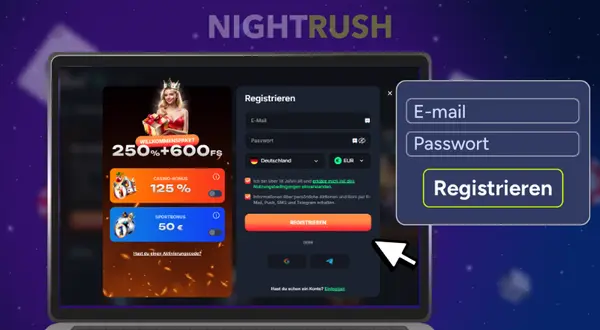 Registrierungsseite eines Online Casinos