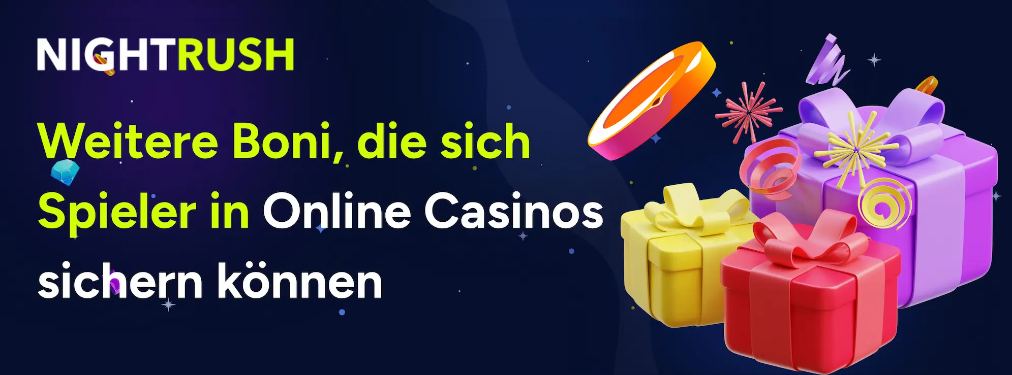 Weitere Boni, die sich Spieler in Online Casinos sichern können und Geschenke auf blauem Hintergrund.