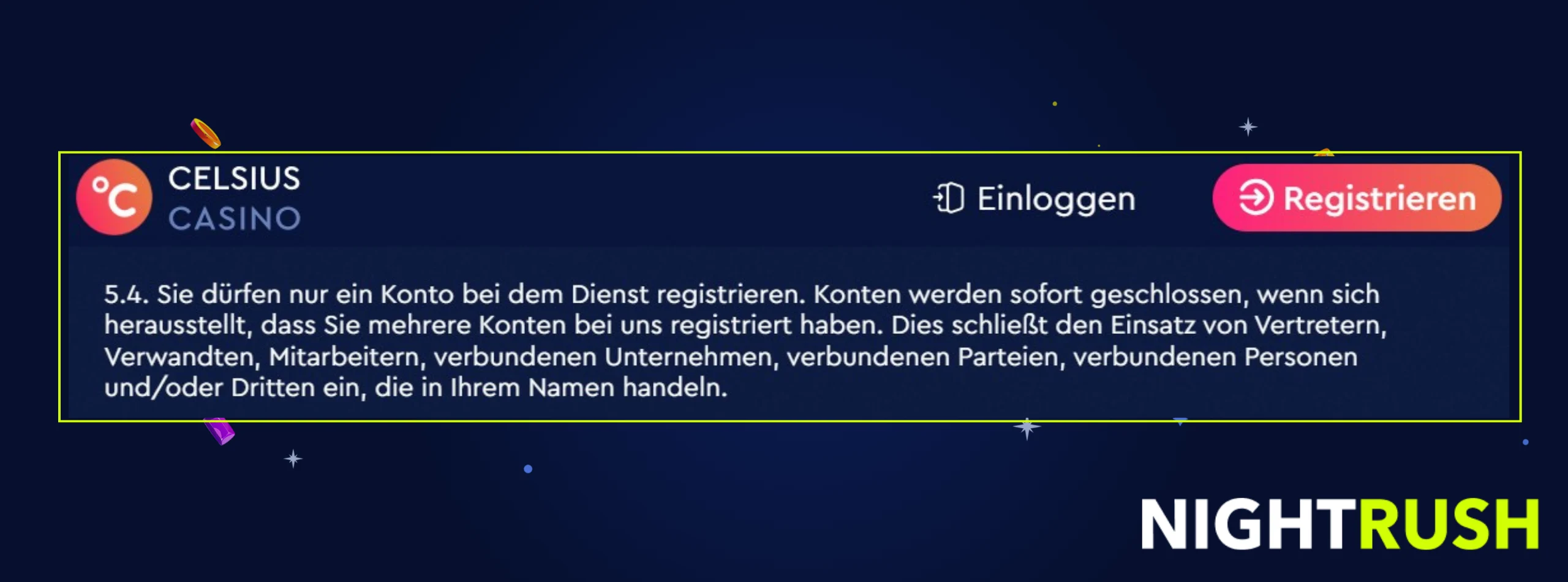 Eine Infobox zeigt Abschnitt 5.4 bei Celsius Casino