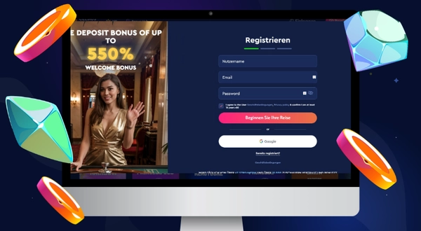 Ein Laptop zeigt das Anmeldeformular von Celsius Casino.