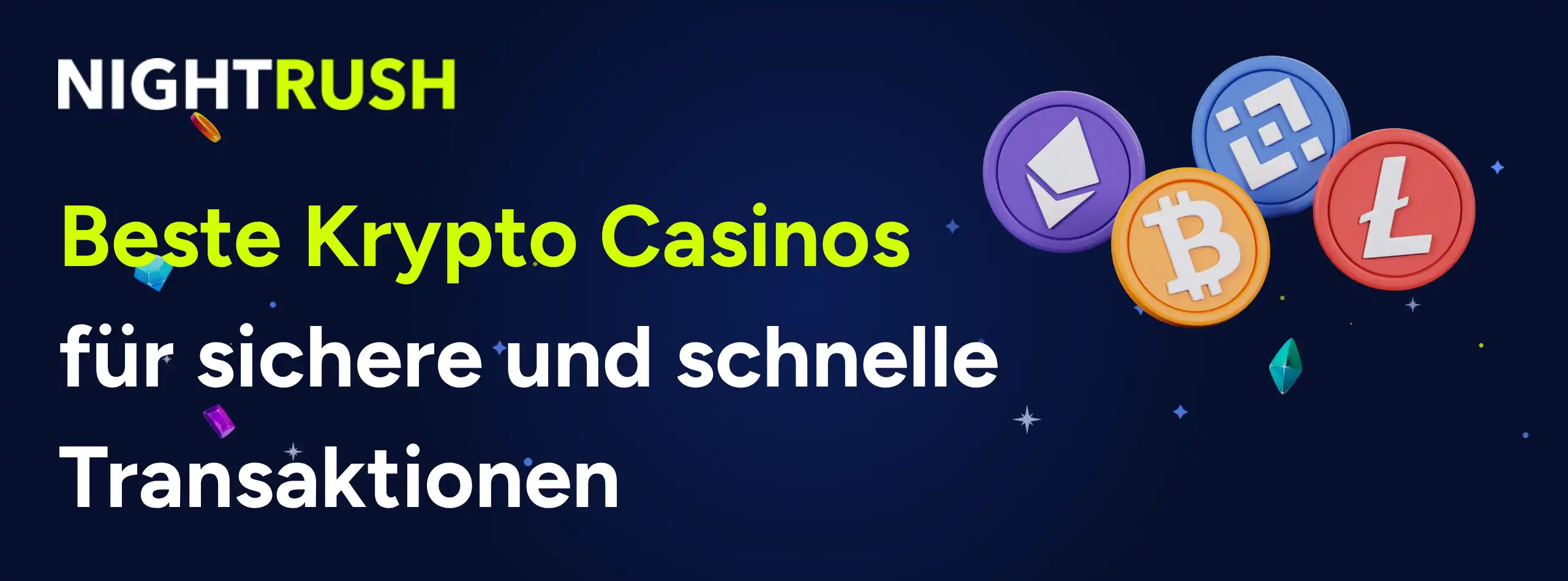 Nightrush Banner mit dem Text: Beste Krypto Casinos für sichere und schnelle Transaktionen
