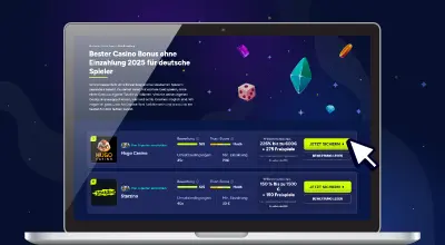 Bildschirm zeigt Nightrush Casino mit Titel Casino Erfahrungen und einer Topliste der Online Casinos.