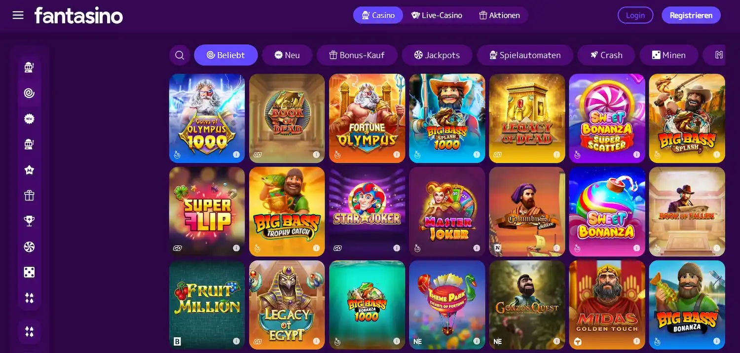 Screenshot der Fantasino Casino Spiele-Lobby