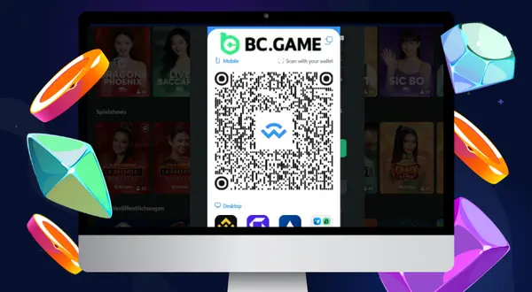 Laptop zeigt die Krypto-Einzahlungsseite von BC Game.