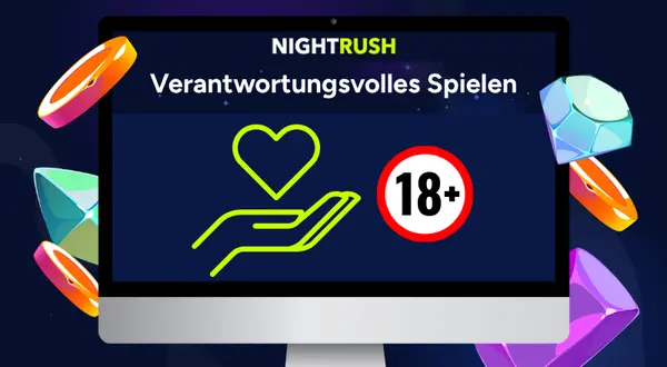 Grafik zum verantwortungsbewussten Spielen auf einem Computerbildschirm mit Hand