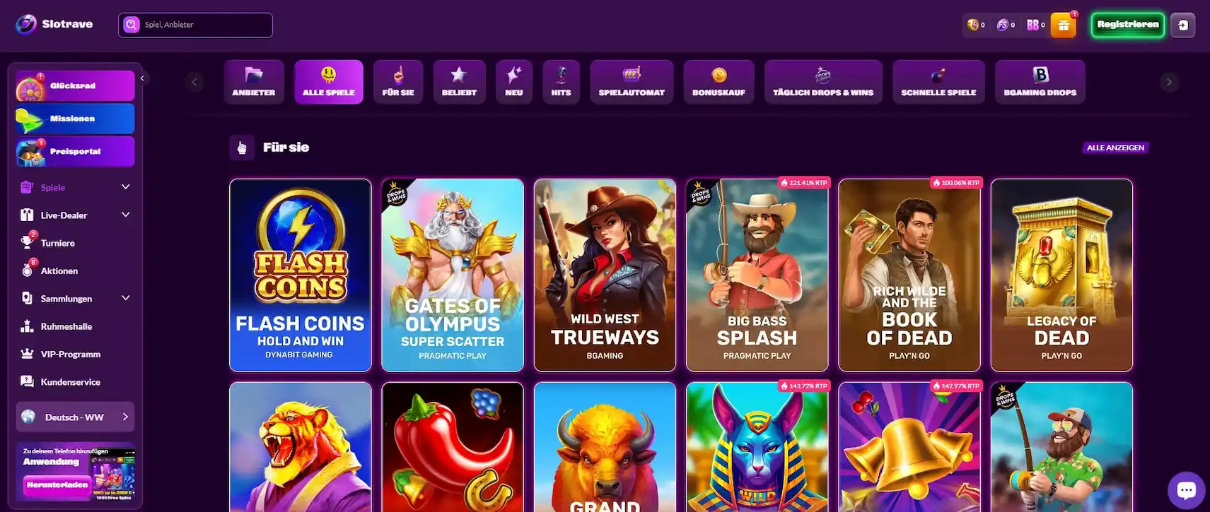 Slotrave Casino Spiele-Seite
