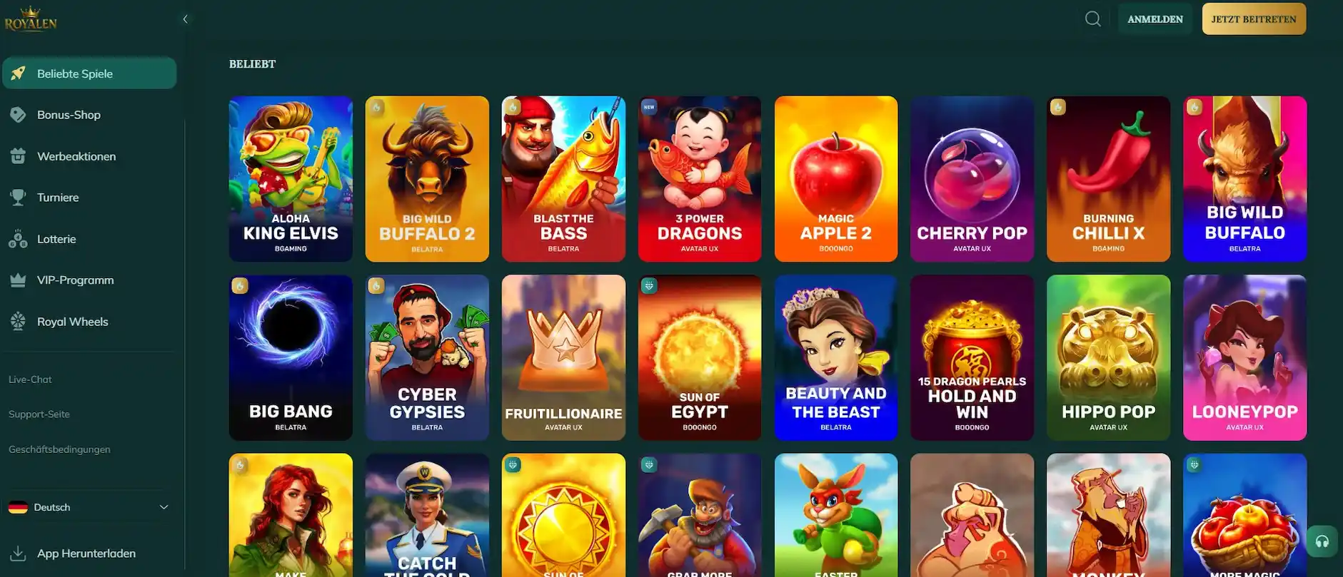 Screenshot der Spiel-Lobby von Royalen