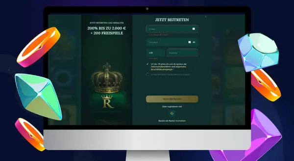 Auf dem Monitor ist das Anmeldeformular von Royalen zu sehen.
