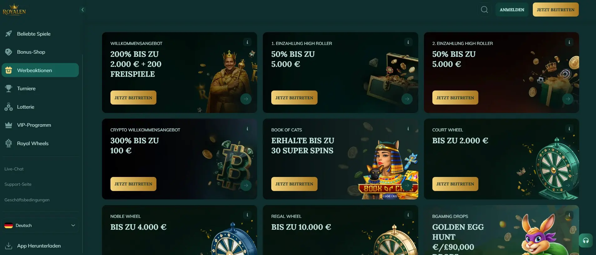 Royalen Casino Aktionen und Promotionen