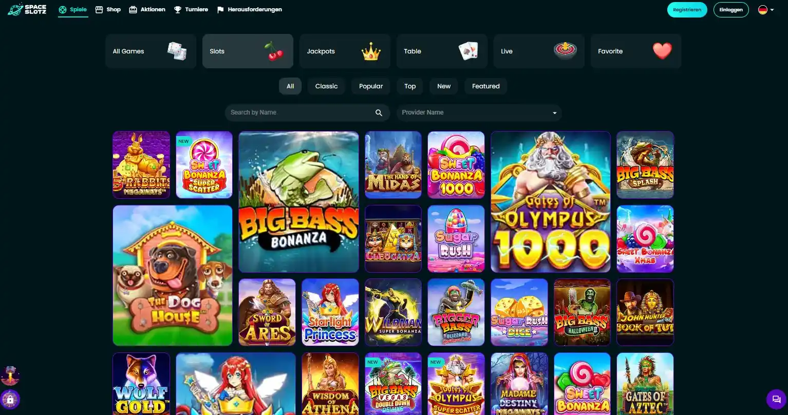 Space Slotz Casino Spielautomaten-Seite