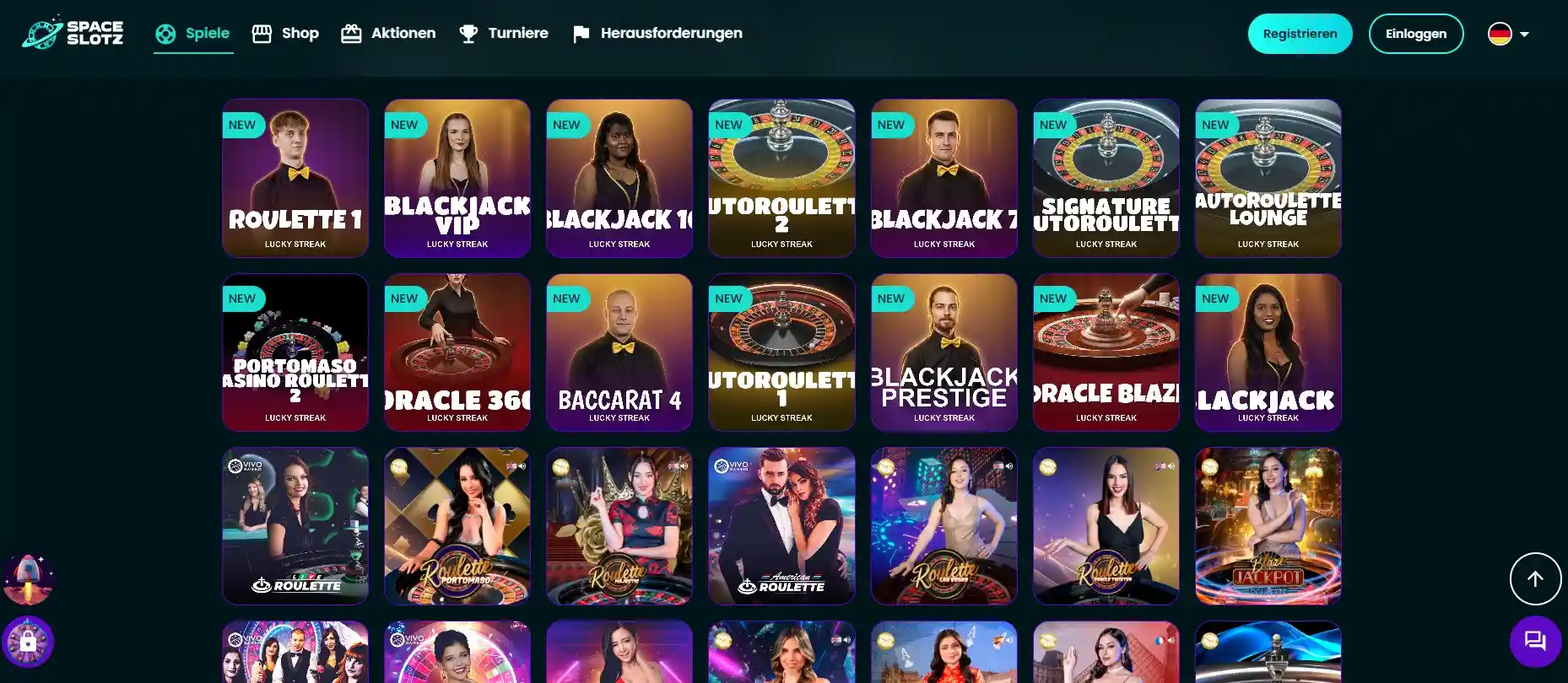 Space Slotz Live Casino Seite