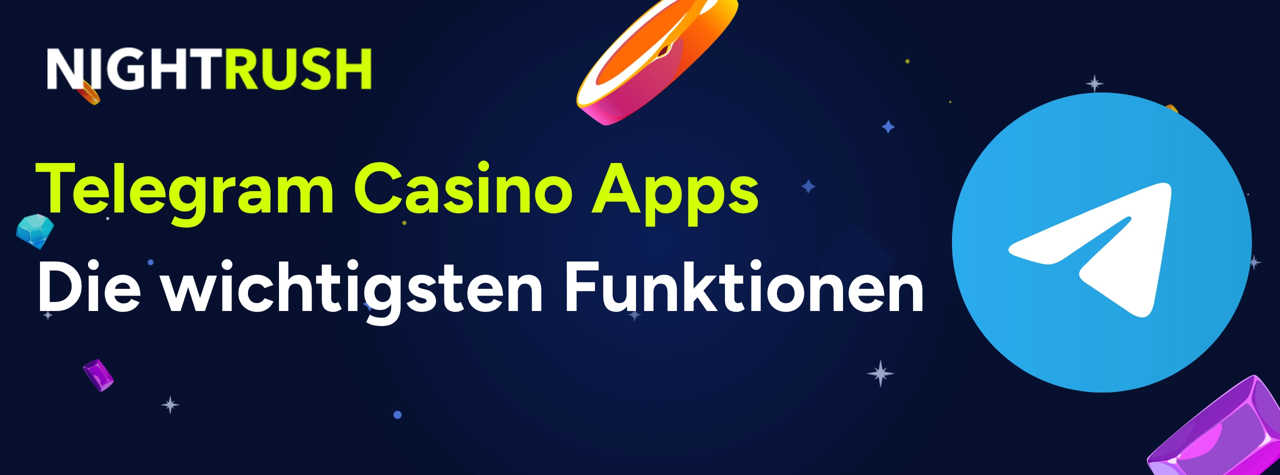Telegram Casino Apps: Die wichtigsten Funktionen mit großem Telegram-Logo.