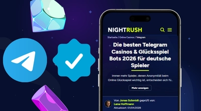 Ein Smartphone zeigt eine Anleitung zu den besten Telegram Casinos & Glücksspiel-Bots.