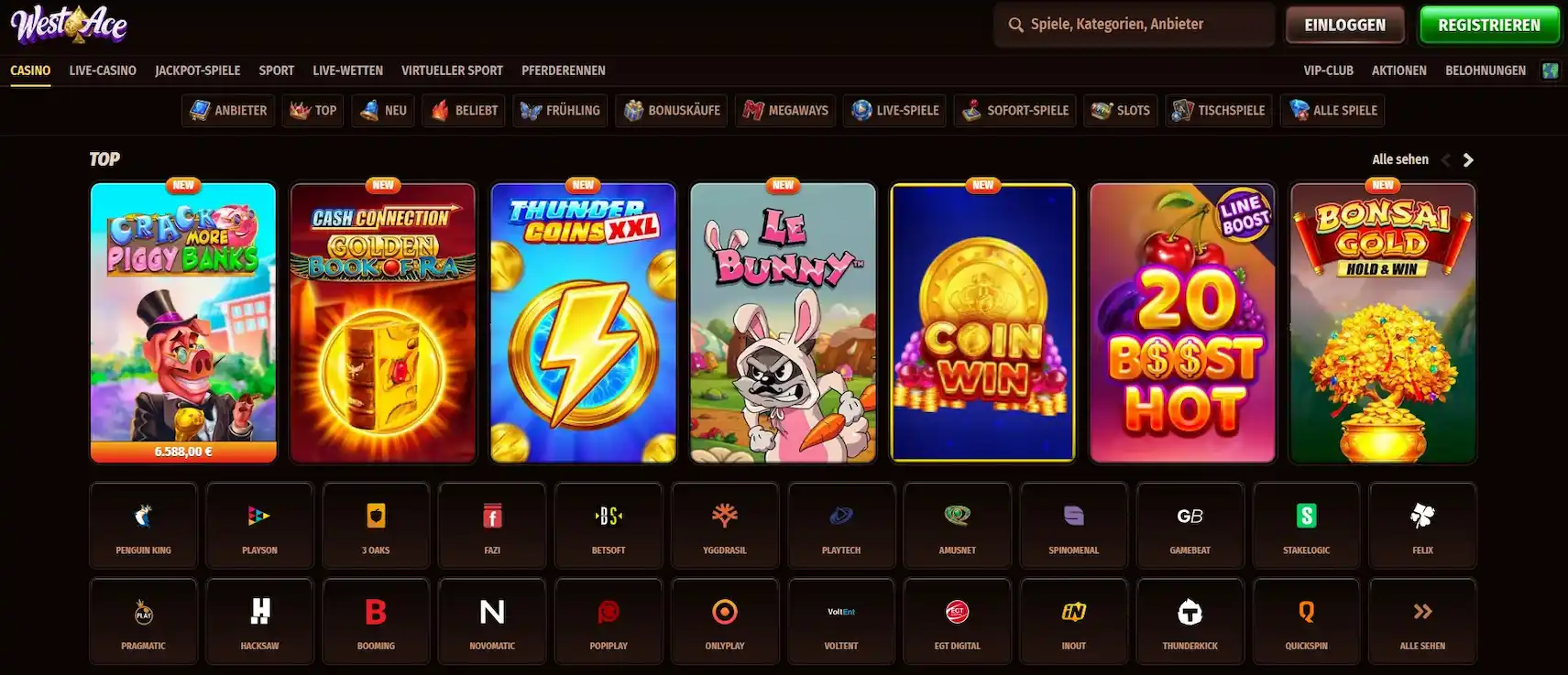 WestAce Casino Spiele-Seite