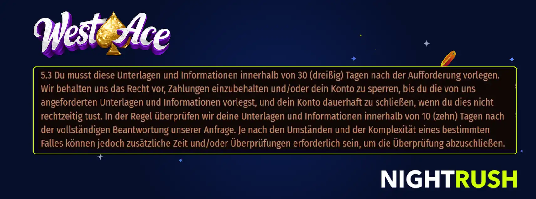 WestAce Casino KYC-Bedingungen