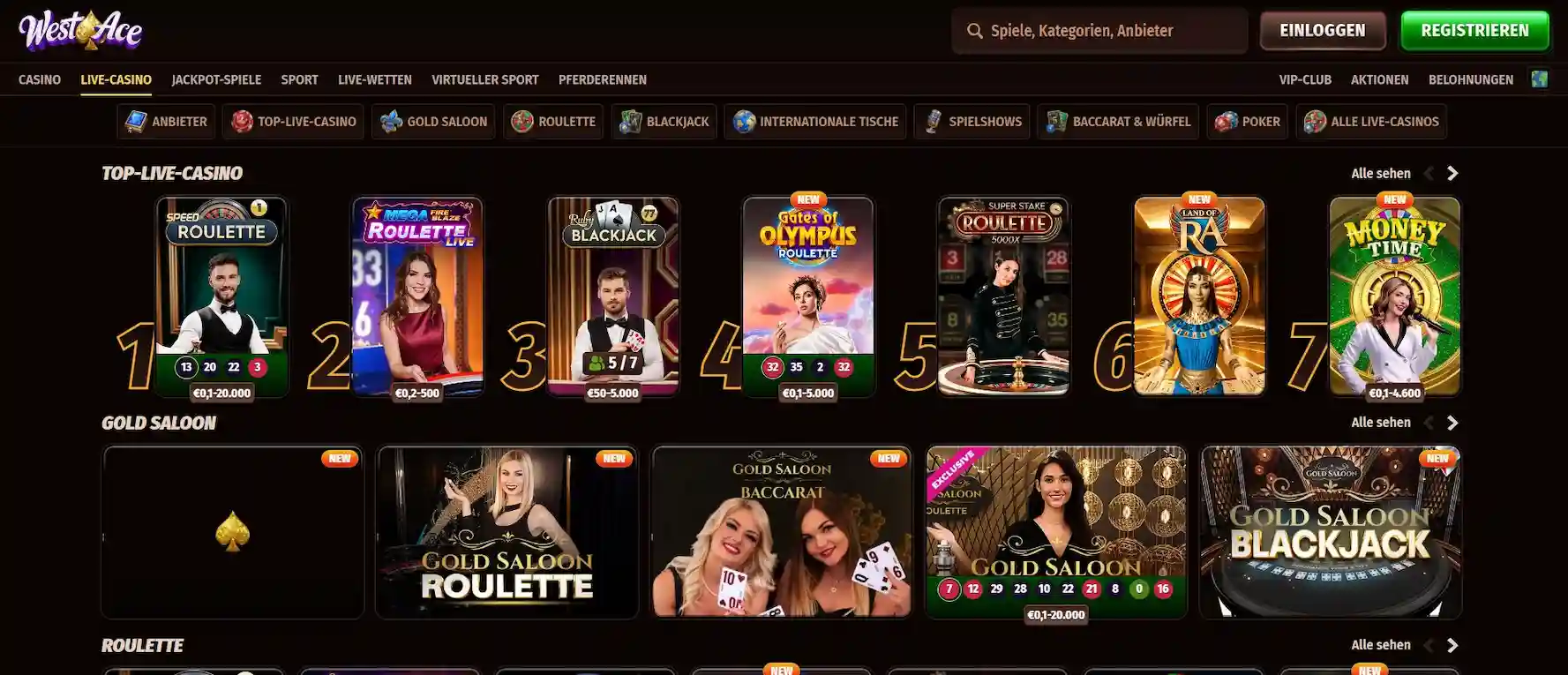 WestAce Casino Live-Spiele