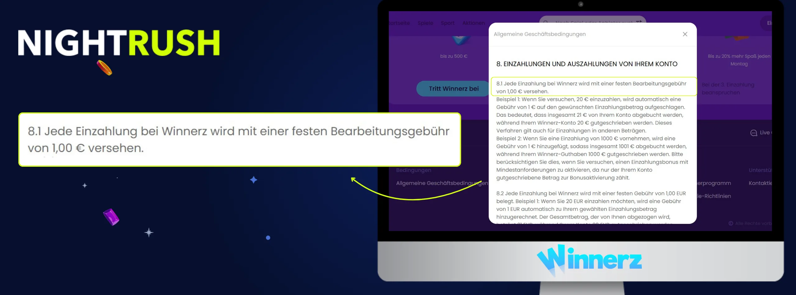 Winnerz Casino Geschäftsbedingungen mit Punkt 8.1  