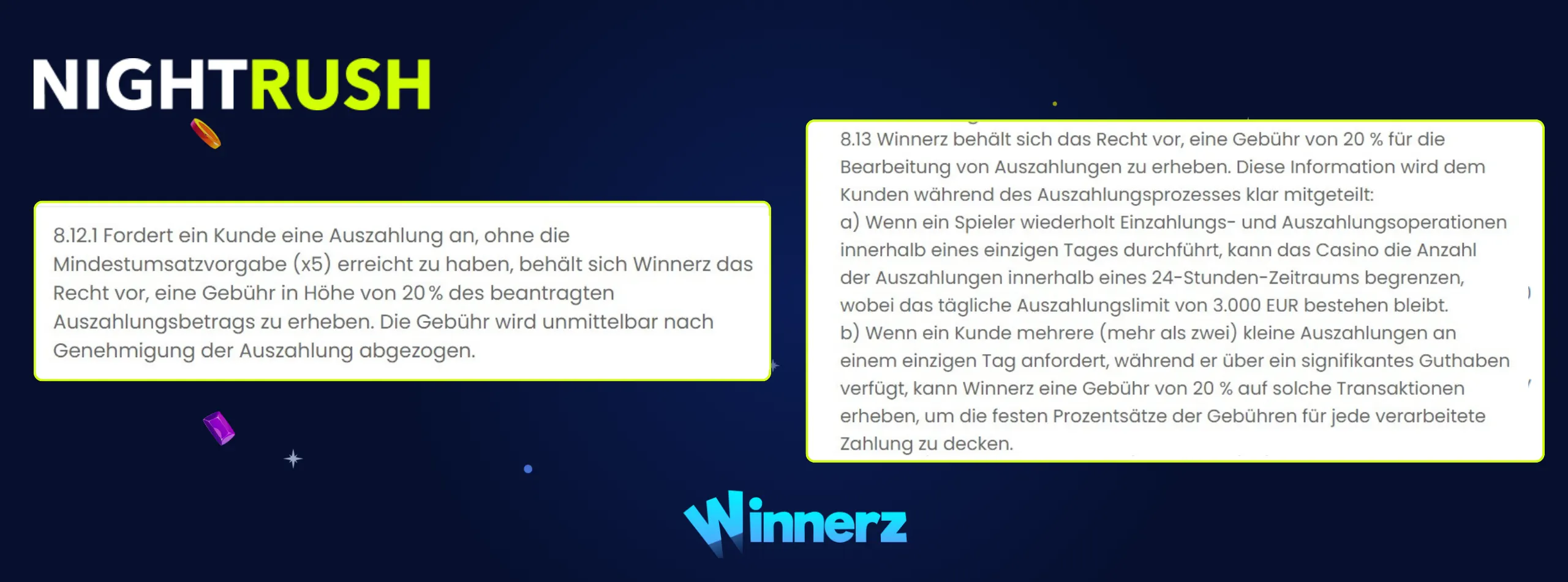 Winnerz Casino Auszahlungsbedingungen mit Punkt 8.12