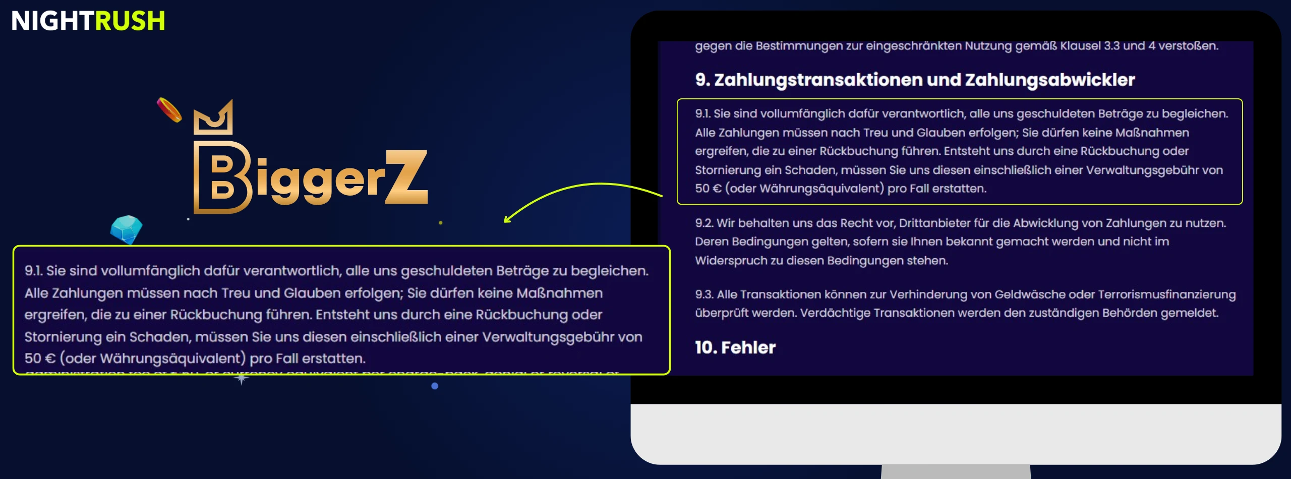 BiggerZ Casino AGB für Zahlungstransaktionen und Zahlungsabwickler