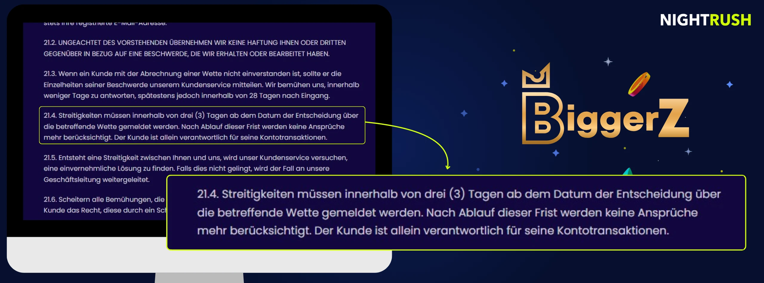 BiggerZ Casino AGB für Beschwerden