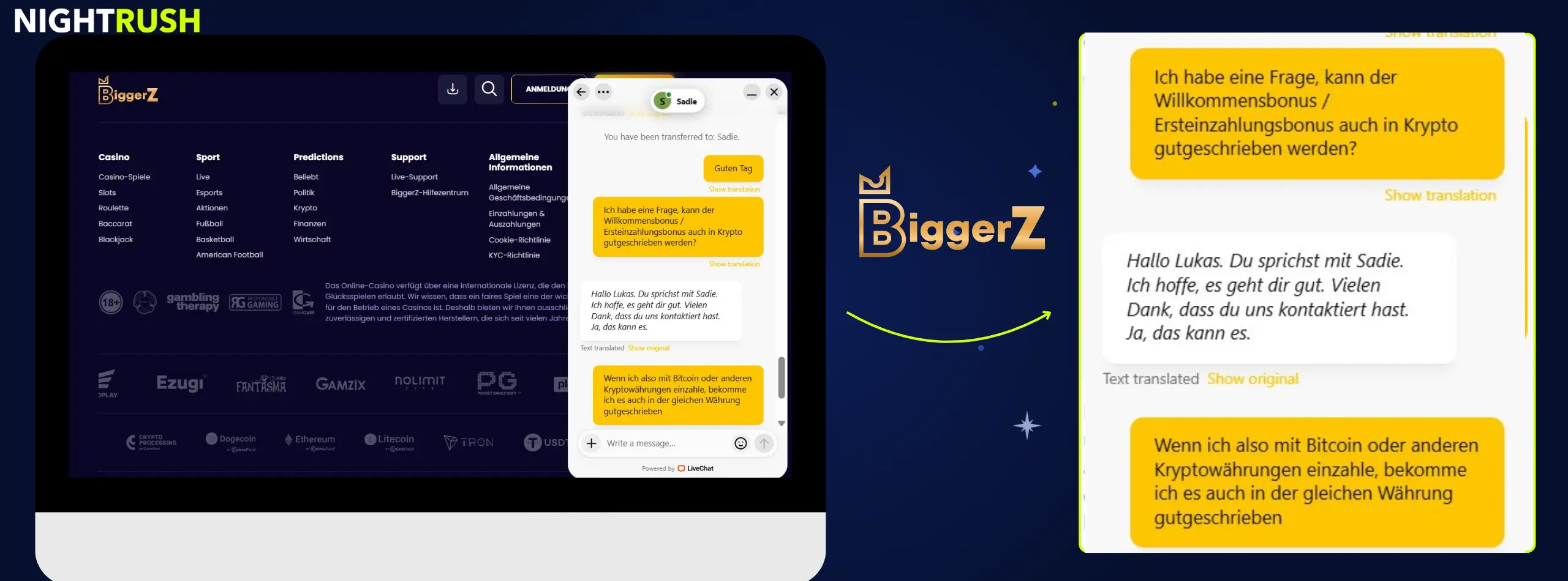 BiggerZ Casino Chat mit dem Kundenservice
