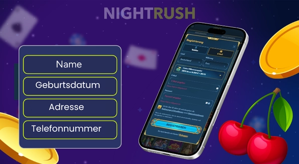 Ein Handy zeigt das Registrierungsformular von Casea Casino zur Eingabe persönlicher Daten.