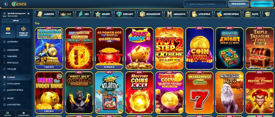 Spielauswahl im Casea Casino