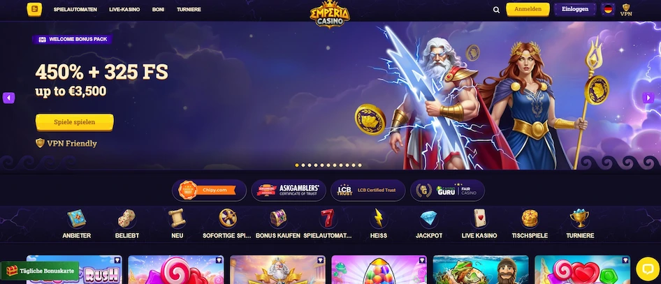 Startseite von Emperia Casino